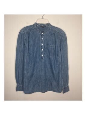 Brooks Brothers blue cotton denim button front popover long sleeve shirt - 2